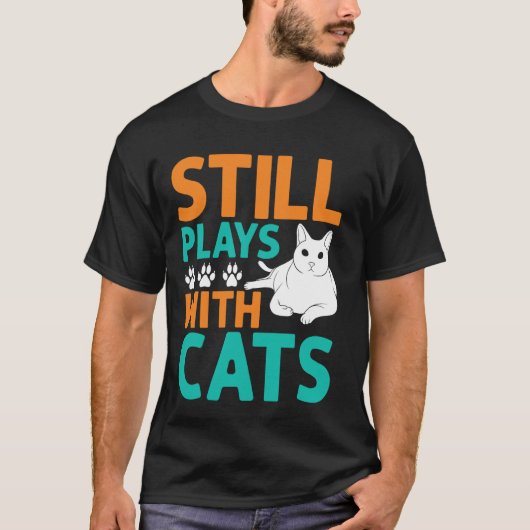 猫と遊ぶおじいちゃん Tシャツ (正面)