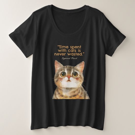 猫と過ごした時間は無駄にはならない プラスサイズTシャツ (デザイン正面)