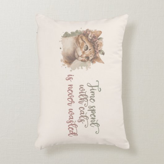 猫と過ごす時間のかわいい猫の水彩画デザイン アクセントクッション (正面(垂直))