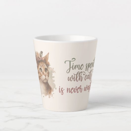 猫と過ごす時間のかわいい猫の水彩画デザイン カフェラテマグ (正面)