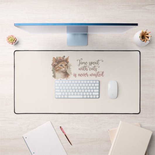 猫と過ごす時間のかわいい猫の水彩画デザイン デスクマット (オフィス1)