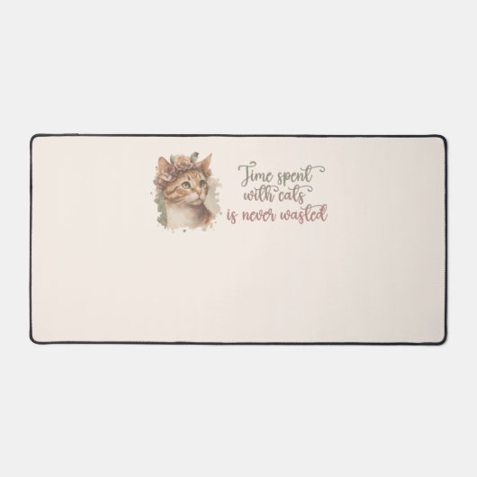 猫と過ごす時間のかわいい猫の水彩画デザイン デスクマット (正面)