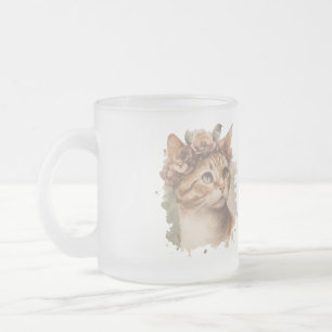 猫と過ごす時間のかわいい猫の水彩画デザイン フロストグラスマグカップ