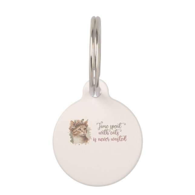 猫と過ごす時間のかわいい猫の水彩画デザイン ペット　ネームタグ (正面)