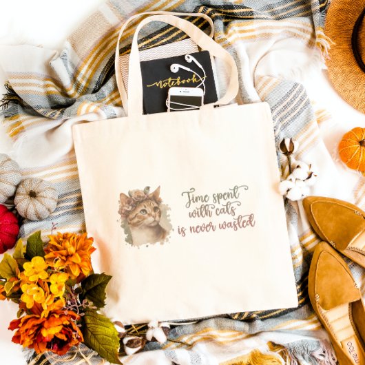 猫と過ごす時間のかわいい猫の水彩画デザイン ラージトートバッグ