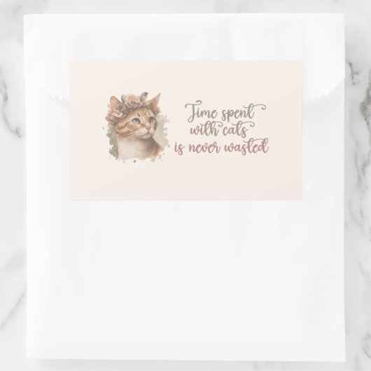 猫と過ごす時間のかわいい猫の水彩画デザイン 長方形シール (バッグ)