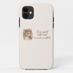 猫と過ごす時間のかわいい猫の水彩画デザイン iPhone 11 ケース
