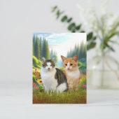 猫と野の花の草原 ポストカード (スタンド正面)