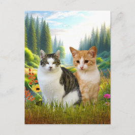 猫と野の花の草原 ポストカード