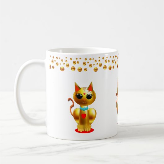 猫と金のドット紙吹雪 コーヒーマグカップ (左)