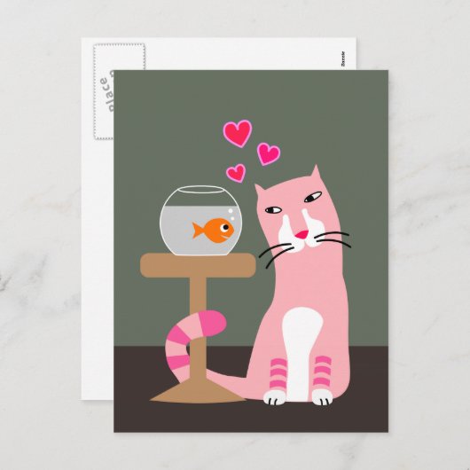 猫と金魚のバレンタイン シーズンポストカード (正面/裏面)