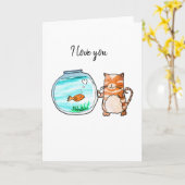 猫と金魚 カード (黄色い花)