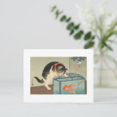 猫と金魚,古邨猫と金魚，小村，浮世絵 ポストカード (スタンド正面)