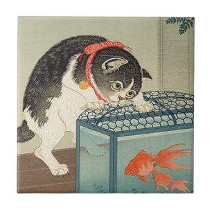 猫と金魚、古邨猫及び金魚、Koson、Ukiyo-e タイル