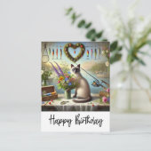 猫と釣りが好きなコーヒー好きの誕生日 ポストカード (スタンド正面)