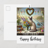 猫と釣りが好きなコーヒー好きの誕生日 ポストカード (正面/裏面)