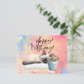 猫と釣り愛好家の誕生日 フィッシュ付き ポストカード (スタンド正面)