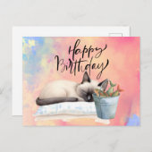 猫と釣り愛好家の誕生日 フィッシュ付き ポストカード (正面/裏面)