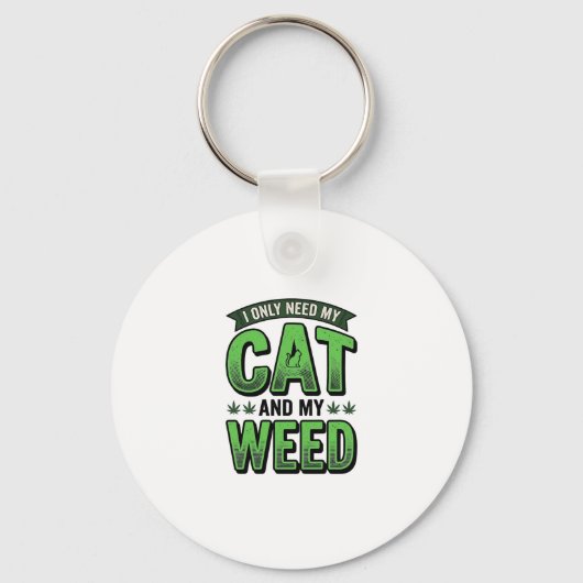 猫と雑草のビンテージ風彫刻Tシャツデザイン_1 キーホルダー (正面)