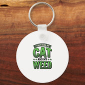 猫と雑草のビンテージ風彫刻Tシャツデザイン_1 キーホルダー (正面)