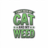 猫と雑草のビンテージ風彫刻Tシャツデザイン_1 シール (正面)