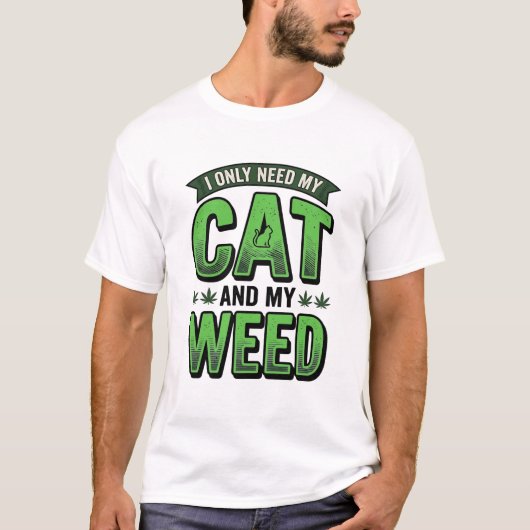 猫と雑草のビンテージ風彫刻Tシャツデザイン_1 Tシャツ (正面)