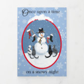  猫と雪だるまのユーモアあふれるクリスマストリフォルドカード 三つ折りクリスマスカード (カバー)