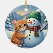 猫と雪だるまの友達 クリスマスの冬の仲間 セラミックオーナメント (裏面)