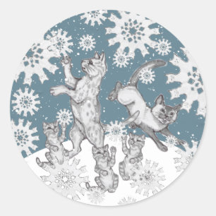 猫と雪の結晶ユニーク冬のクリスマス ラウンドシール