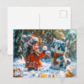 猫と雪合戦 シーズンポストカード (正面/裏面)