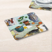 猫と静物威厳があるMacke スクエアペーパーコースター (アングル)