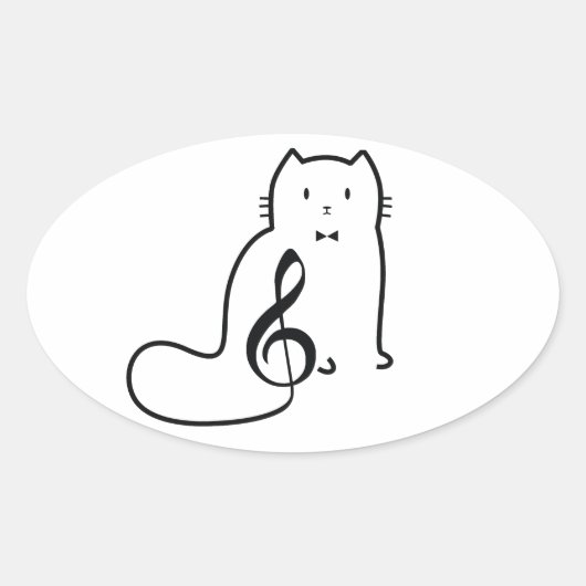 猫と音楽 楕円形シール (正面)