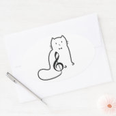 猫と音楽 楕円形シール (封筒)