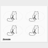 猫と音楽 楕円形シール (シート)