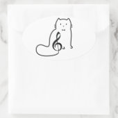 猫と音楽 楕円形シール (バッグ)