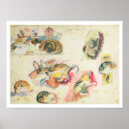 猫と頭の勉強(紙付き) ポスター (正面)