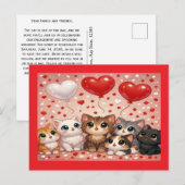 猫と風船の結婚式プロポーズ＆結婚発表カード  案内ポストカード (正面/裏面)