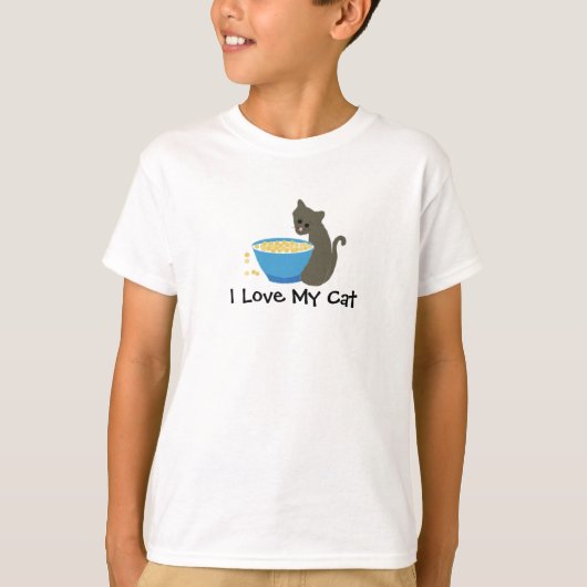 猫と餌入れ Tシャツ (正面)