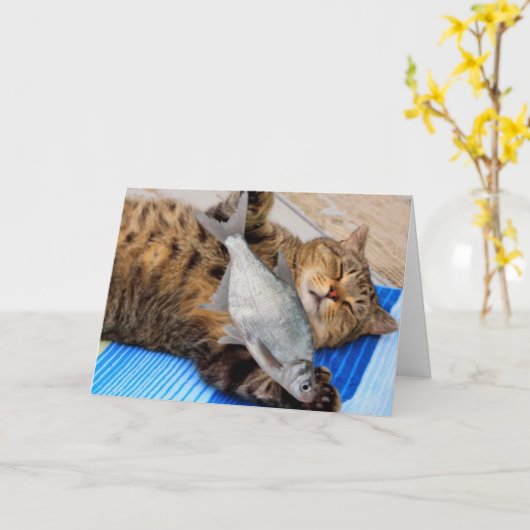 猫と魚おもしろいの父の日 カード (黄色い花)