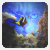 猫と魚のかわいいステッおもしろいク スクエアシール (正面)