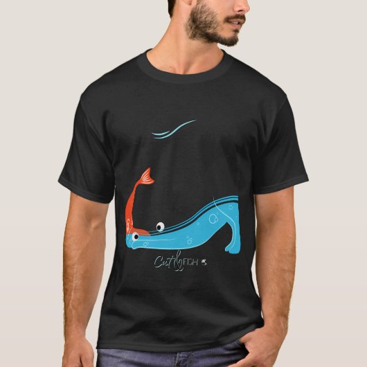 猫と魚のイラスト Tシャツ (正面)