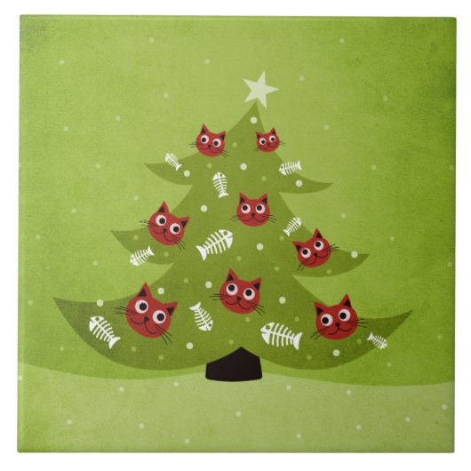 猫と魚のオーナメント タイル (正面)