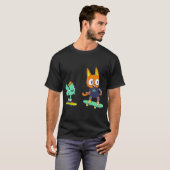 猫と魚のスケボー Tシャツ (正面フル)