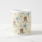 猫と魚のパターン ジャンボコーヒーマグカップ (正面)