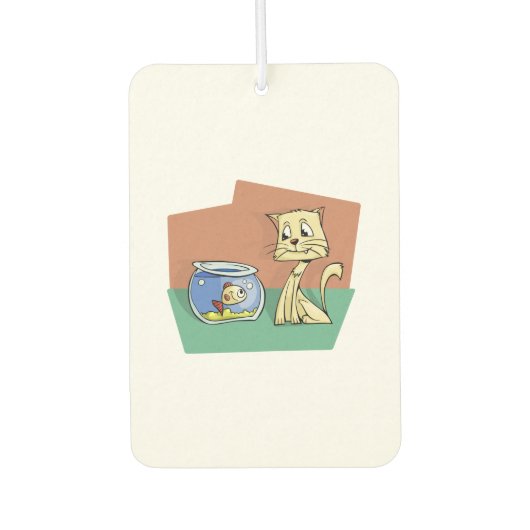 猫と魚のボウルのクリップアート カーエアーフレッシュナー (正面)