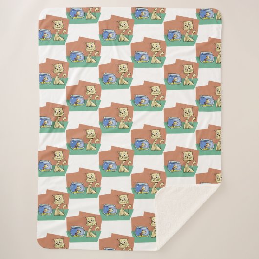 猫と魚のボウルのクリップアート シェルパブランケット (正面)