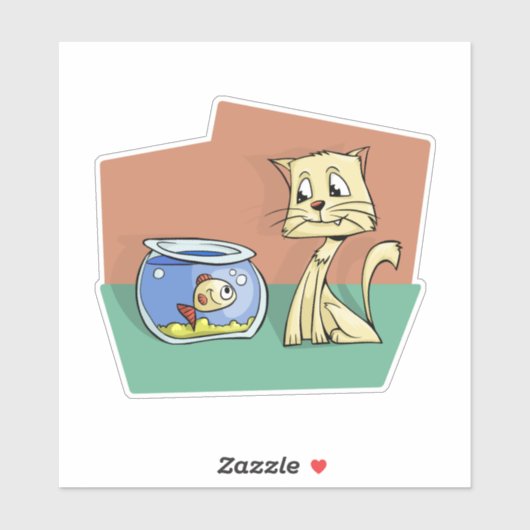 猫と魚のボウルのクリップアート シール (シート)