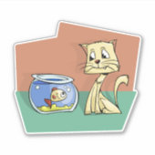 猫と魚のボウルのクリップアート シール (正面)