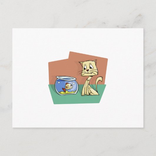 猫と魚のボウルのクリップアート ポストカード (正面)