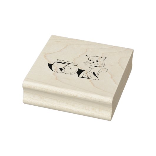 猫と魚のボウルのクリップアート ラバースタンプ (スタンプ)